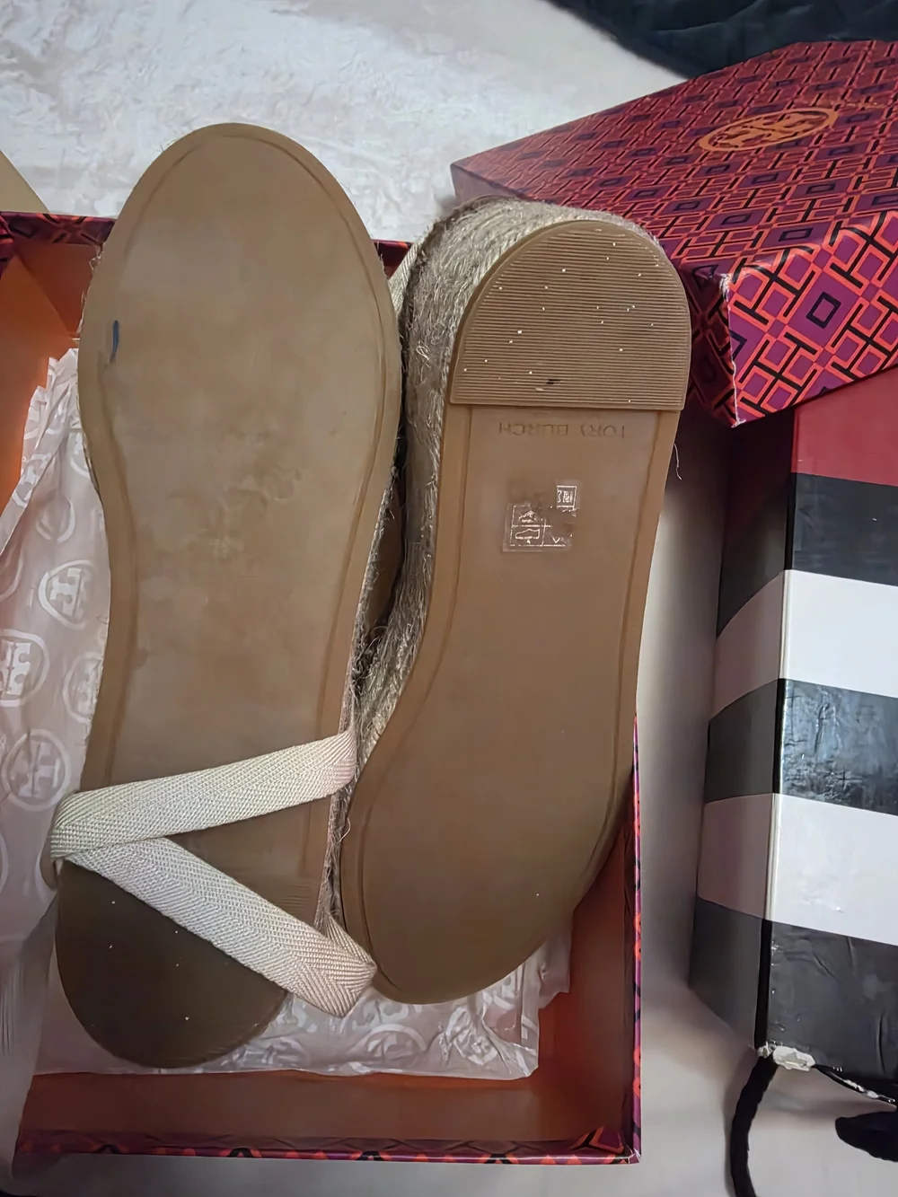 Tory Burch Brown Logo Espadrille Platform Sandals with Cream Laces